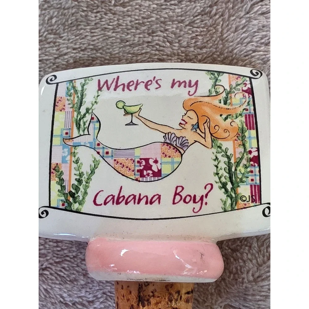 Ceramic Mermaid Wine Bottle Stopper Wheres My Cabana Boy Coastal Barware Topper